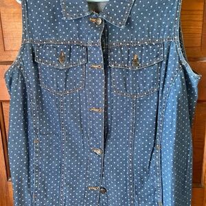 Woman Within Blue Polka Dot Denim Vest